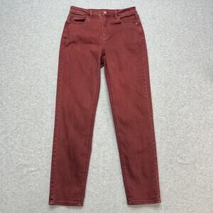 American Eagle Mom Jeans Women's 4 Long Maroon Stretch Skinny Slim Fit Mid Rise
